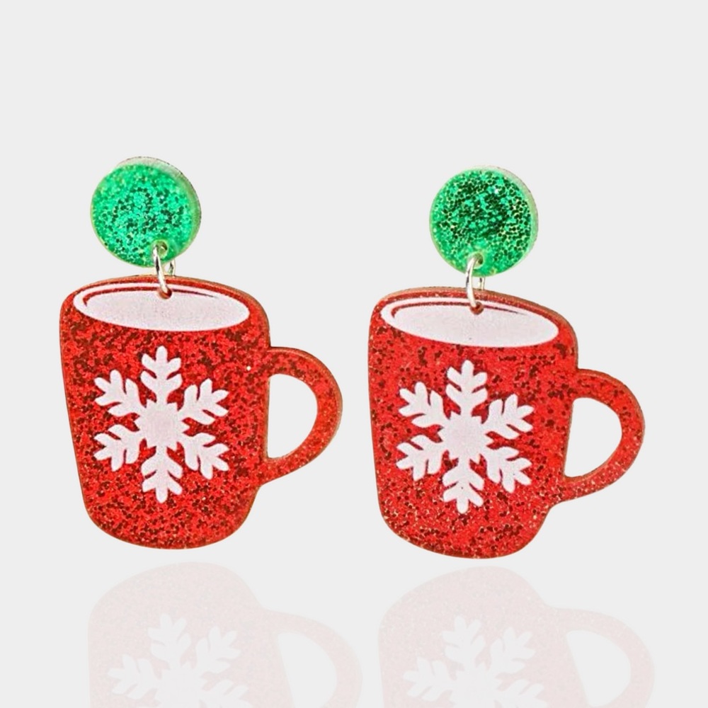 Snowflake hot cocoa Christmas Cup Decor Drop Earrings nwt